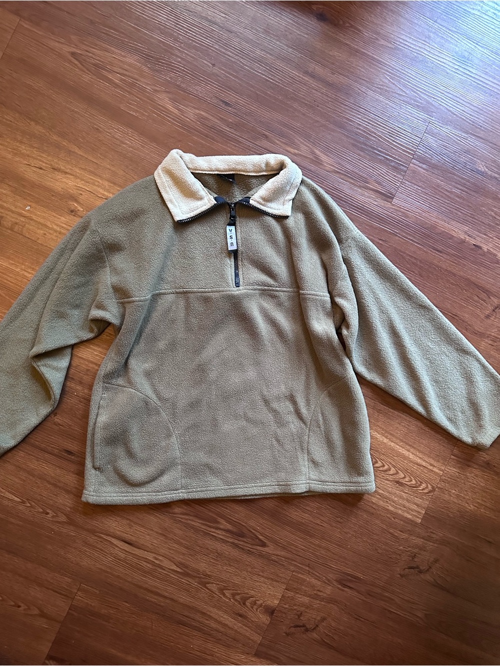 Men's Tan Beige Fleece Sweater Made in USA quarter zip Outdoor